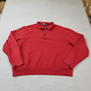 Polo Ralph Lauren 1/4 Zip Sweater Men Size XXL Red Pullover Blue Pony Pockets